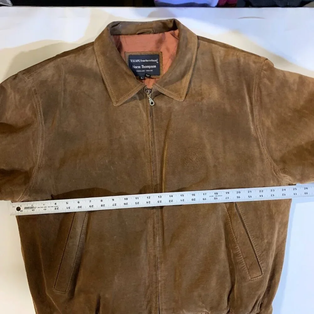 Norm Thompson Men's Vintage Suede Leather Zip Up Bomber Jacket Size‎ L
